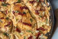 Velvety Sun-Dried Tomato Artichoke Chicken Skillet