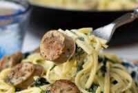 Simple Chicken Sausage Pesto Pasta with Spinach
