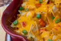 Easiest Chicken Taco Rice Casserole with Crispy Tortilla Topping
