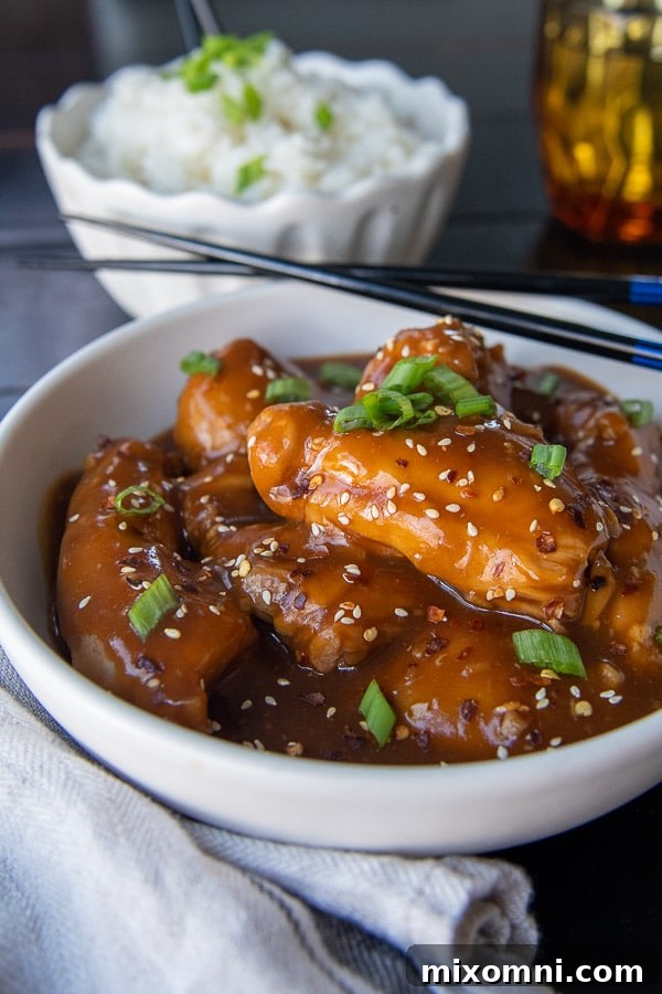 side angle shot of asian chicken thighs with chopsticks resting on side