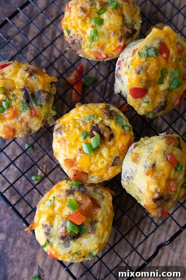 overhead shot of egg muffins on wire rack