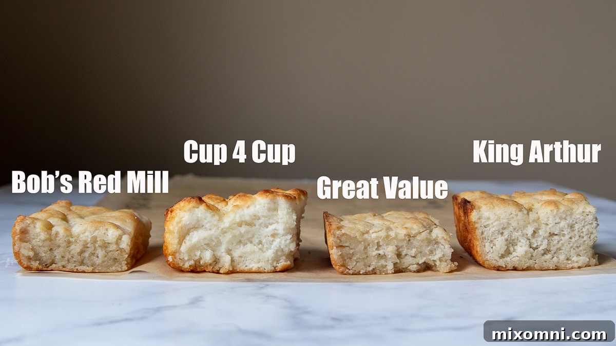 side angle shot showing height of biscuits baked with different gluten free flour