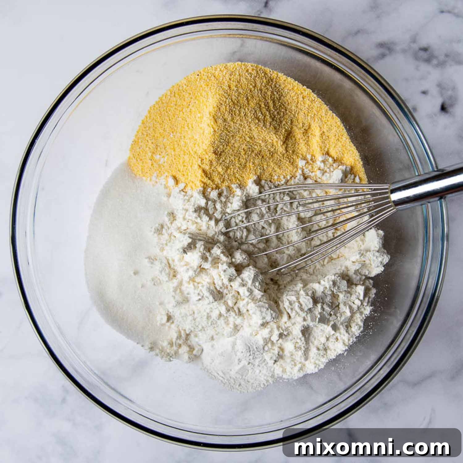 the dry ingredients in a large glass bowl.