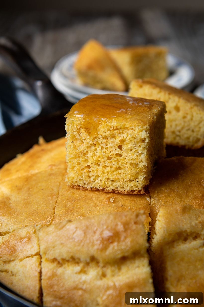 a piece of gluten free cornbread sitting on top of ones in an iron skillet