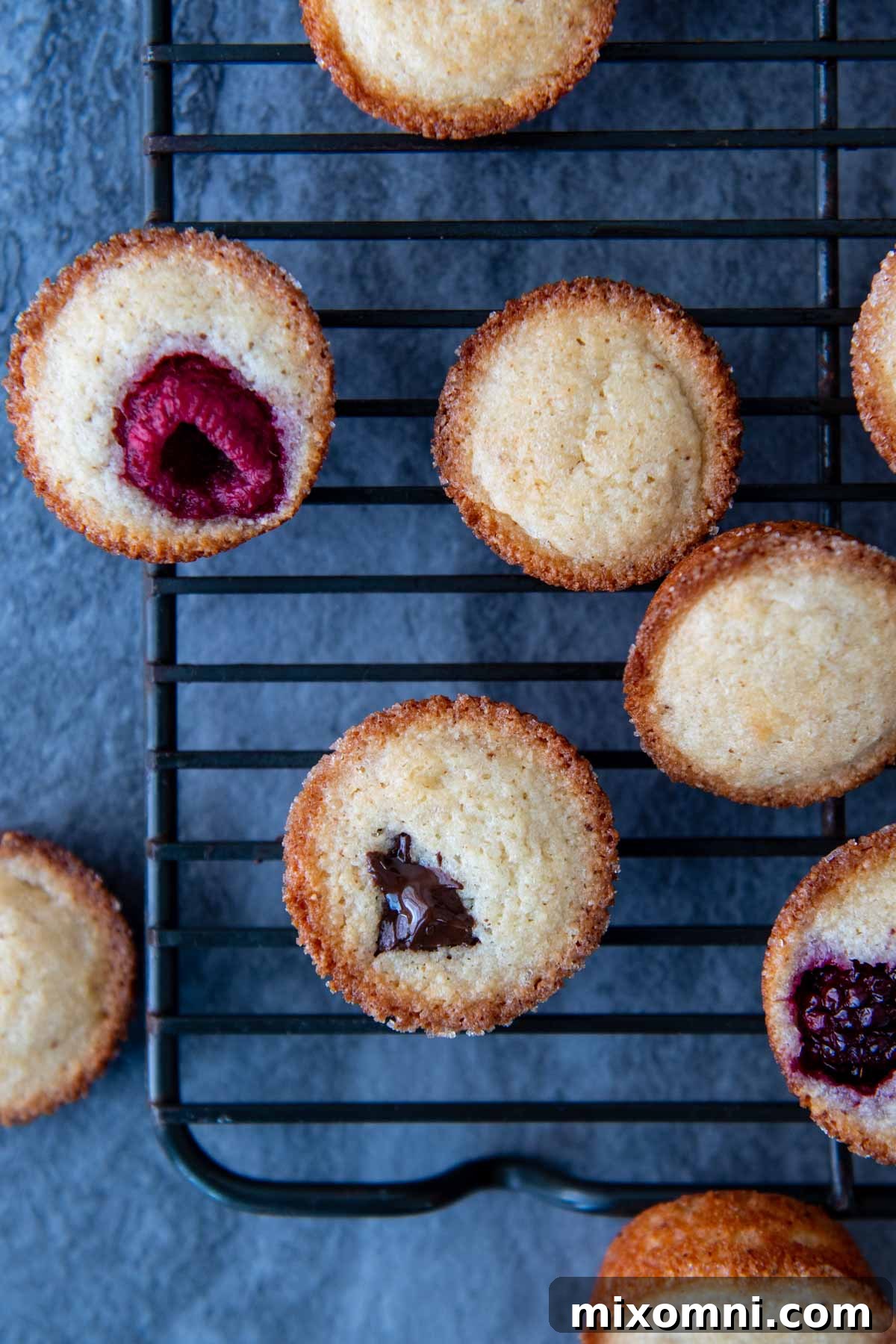 overhead shot of financiers recipe on a wire cooling rack