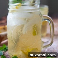 A beautifully crafted ginger cocktail with fresh mint and a pear slice, ready for enjoyment.