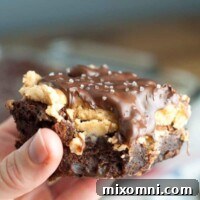 A stunning close-up of a Buckeye Turtle Brownie, showcasing its rich layers and tempting texture, ready to be enjoyed.