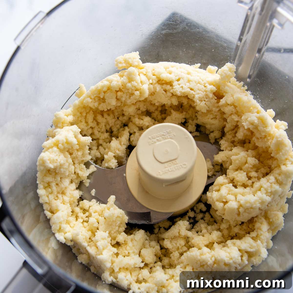 The shortbread crust dough in a food processor.