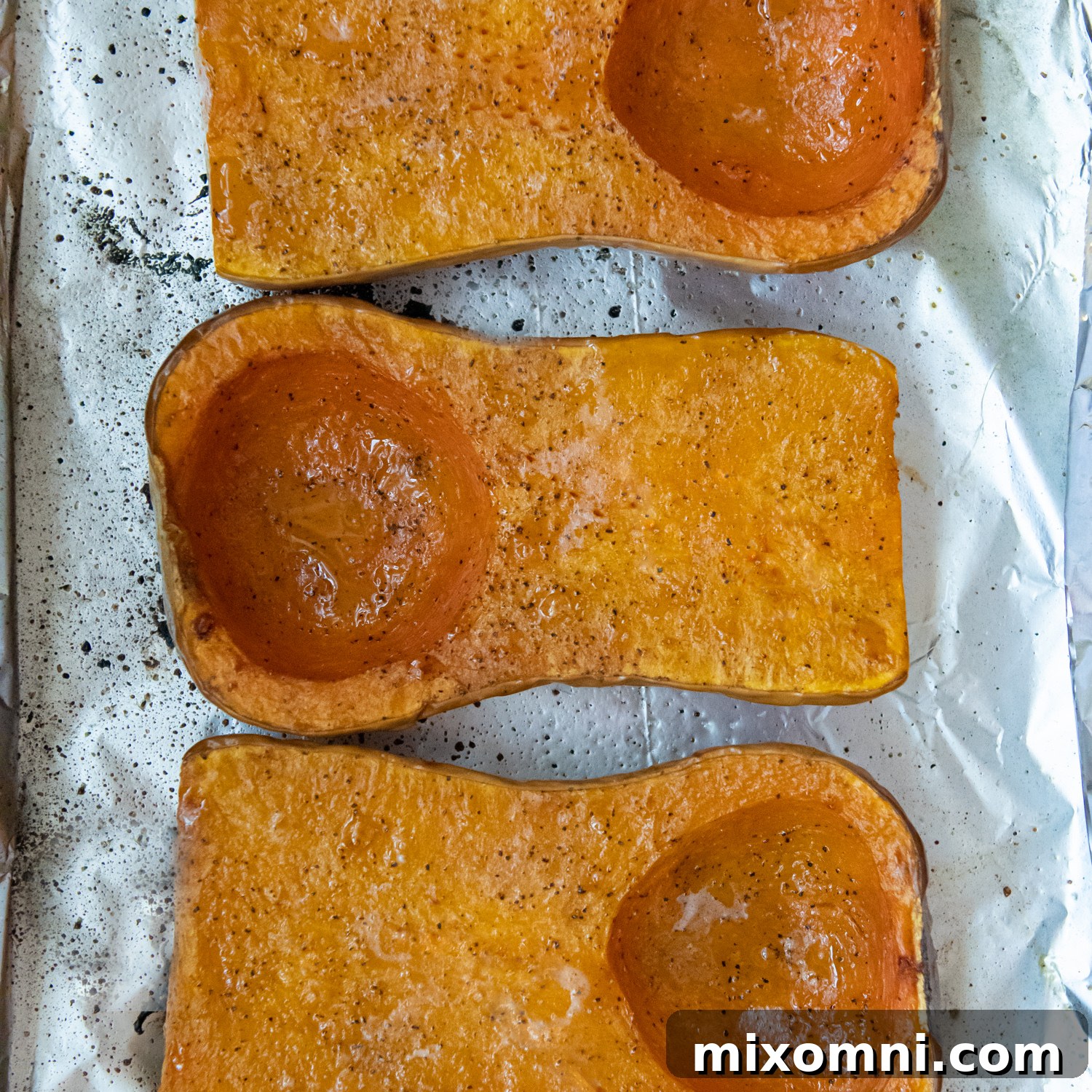roasted squash on a baking sheet.