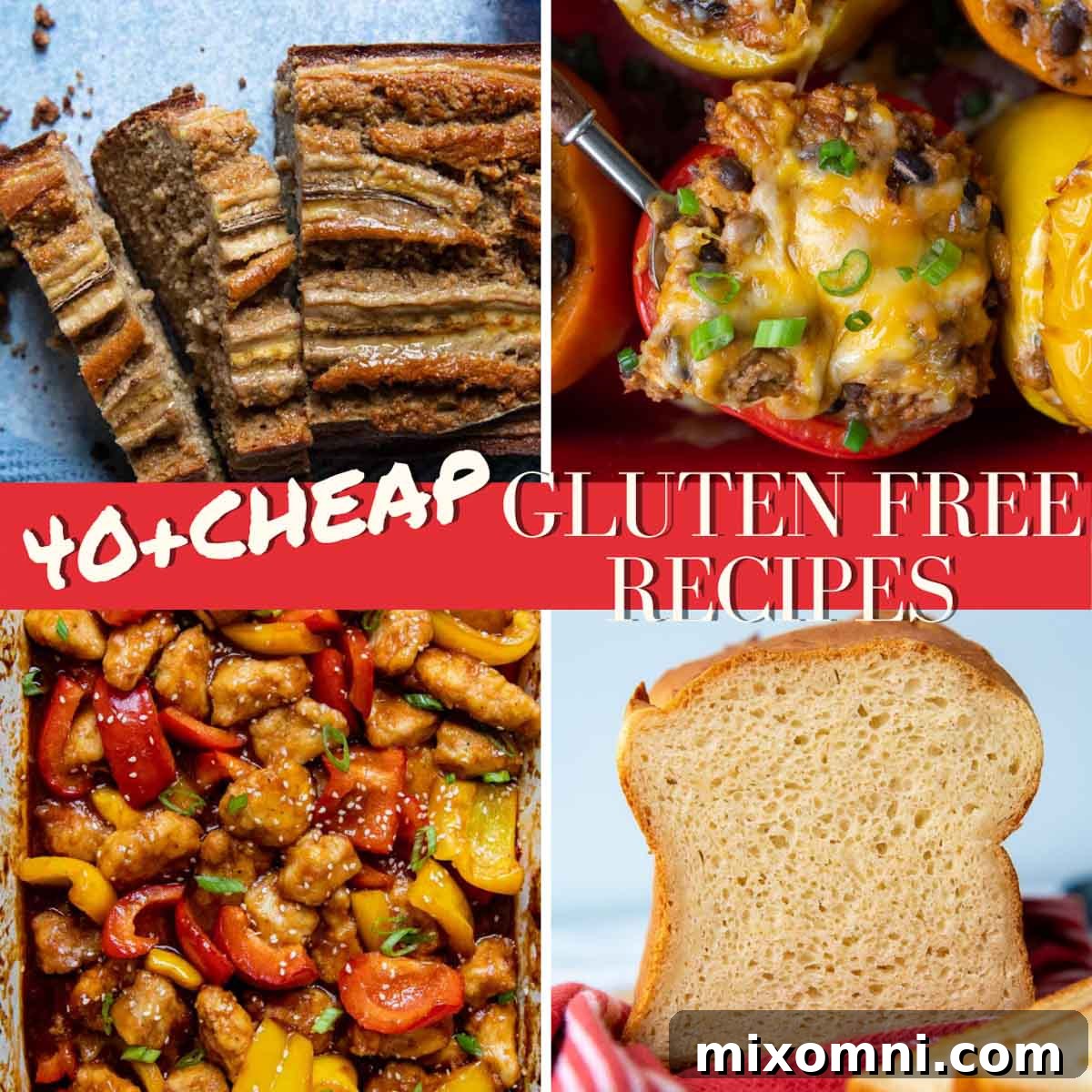 A vibrant collage showcasing various affordable gluten-free meals, including dinners, snacks, and breakfasts, emphasizing budget-friendly eating.