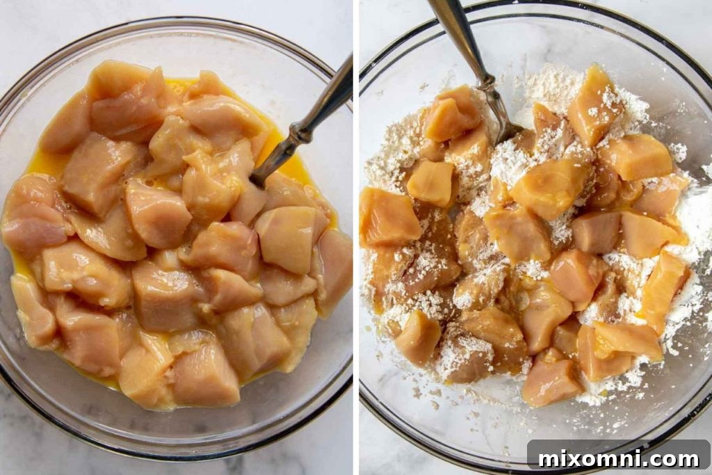 images showing how to dredge chicken in cornstarch