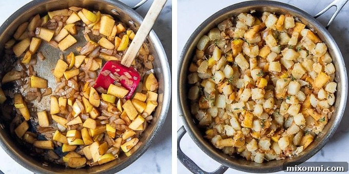 images showing how to make potato hash to go with sausages