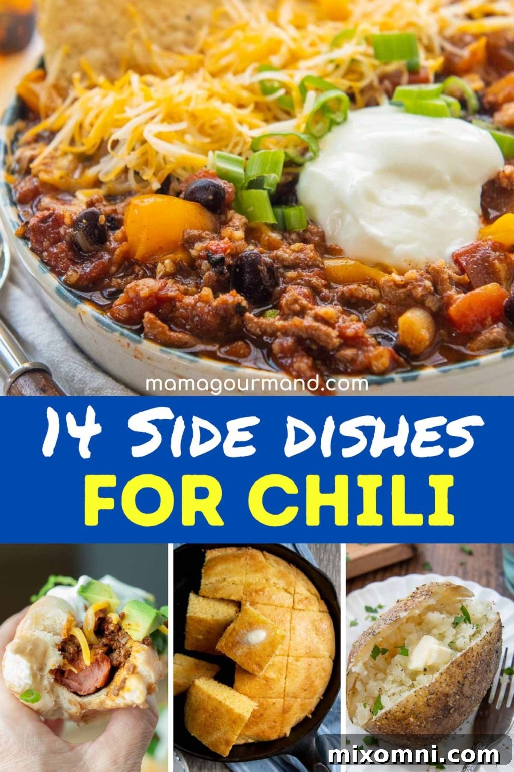 A vibrant collage showcasing an array of delicious chili side dishes and toppings, perfect for any gathering.