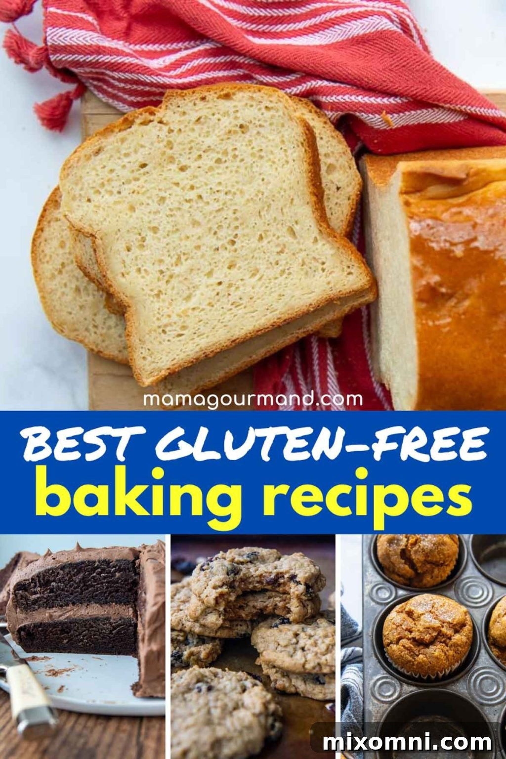 a collage of gluten-free baking recipes, showcasing various delicious treats