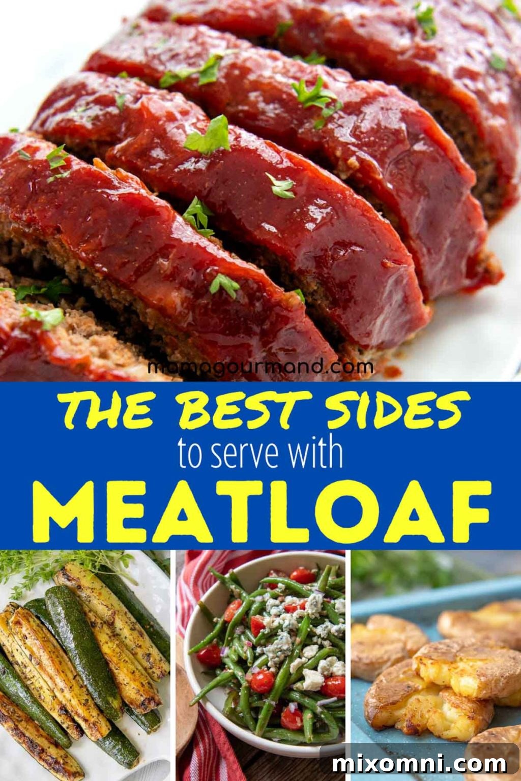 A collage of various delicious side dishes perfectly paired with meatloaf.