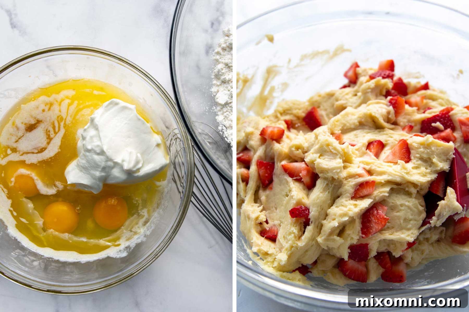 images showing how to make gluten-free strawberry muffins recipe.