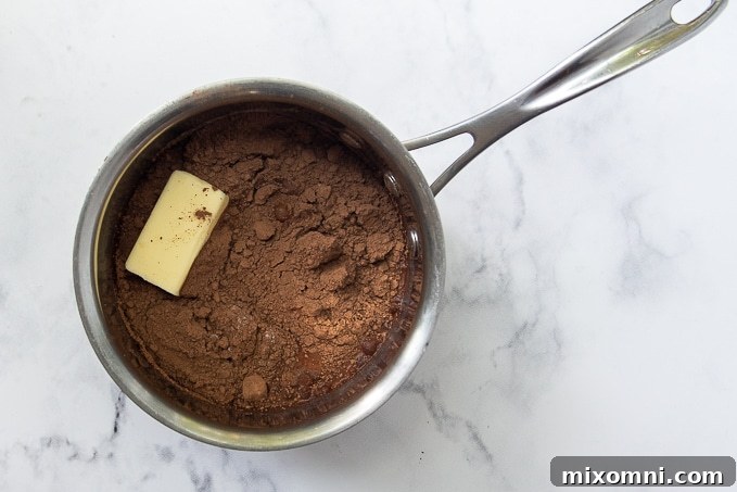image showing how to make fudge sauce in a pan.