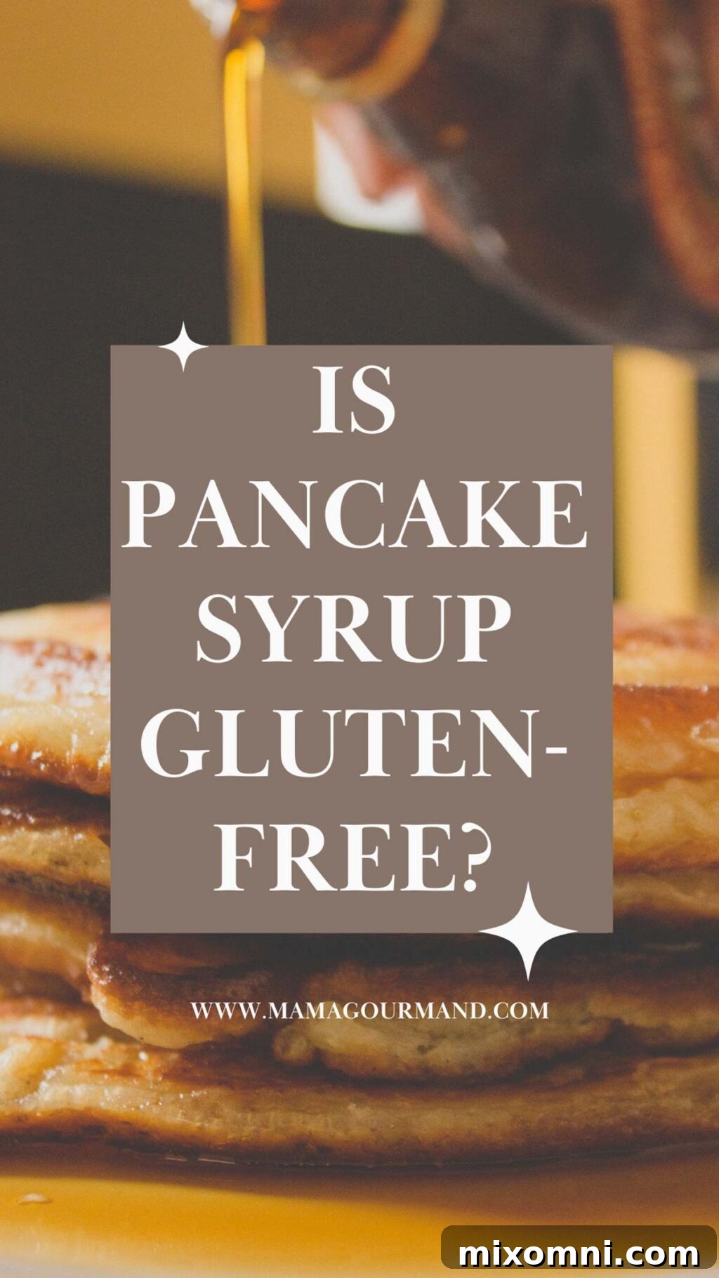 syrup being poured on pancakes.