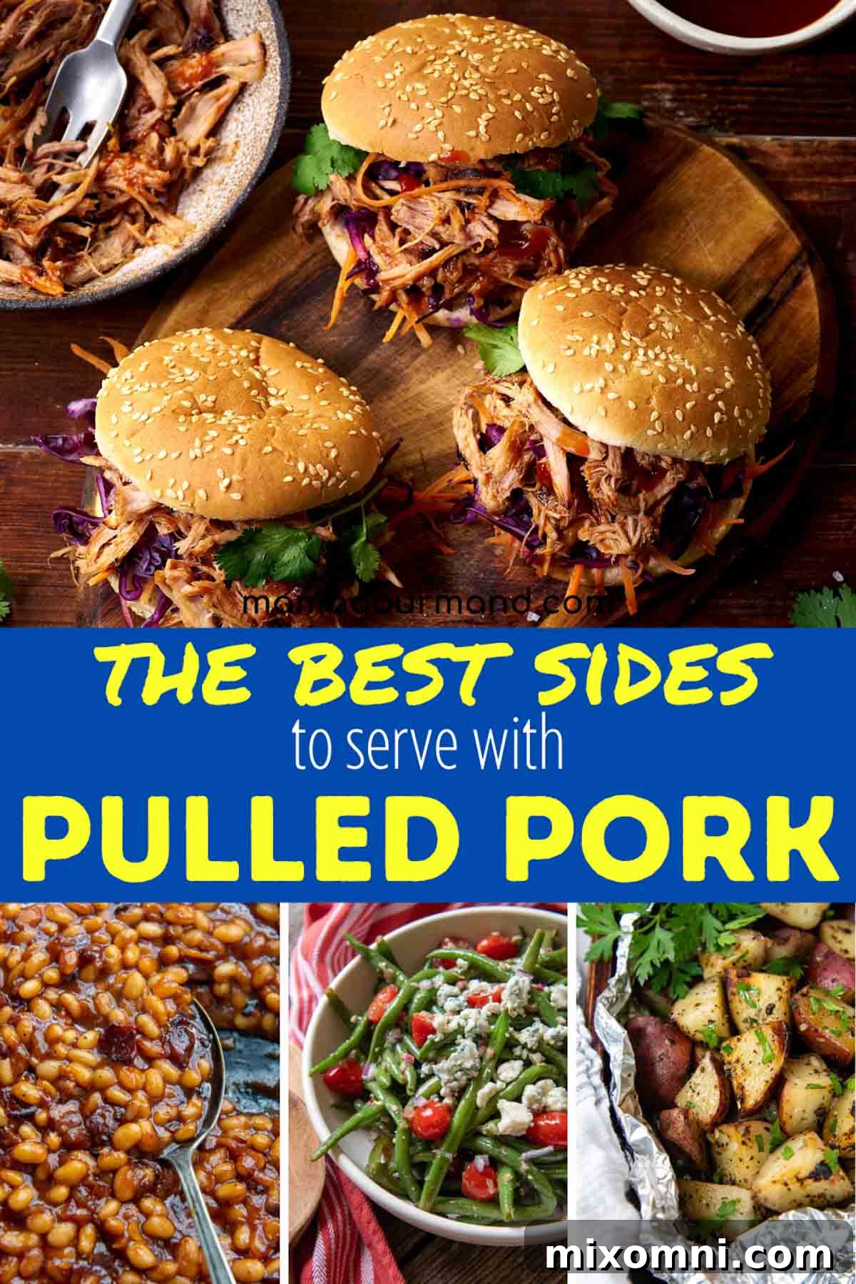 A vibrant collage showcasing a variety of delicious side dishes perfect for complementing pulled pork, including salads, vegetables, and comfort food classics.