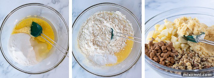 images showing how to make caramel apple cheesecake bars step by step