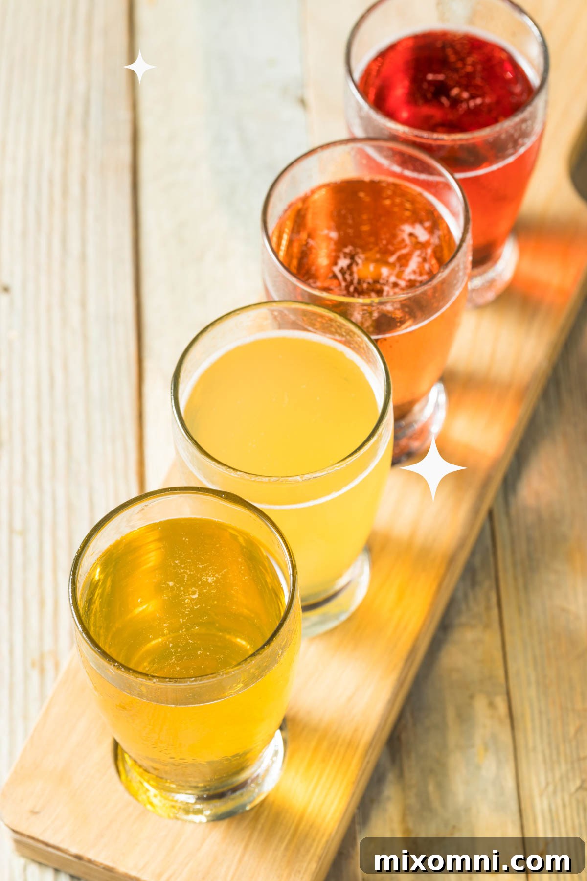 samples on hard cider on a serving tray.