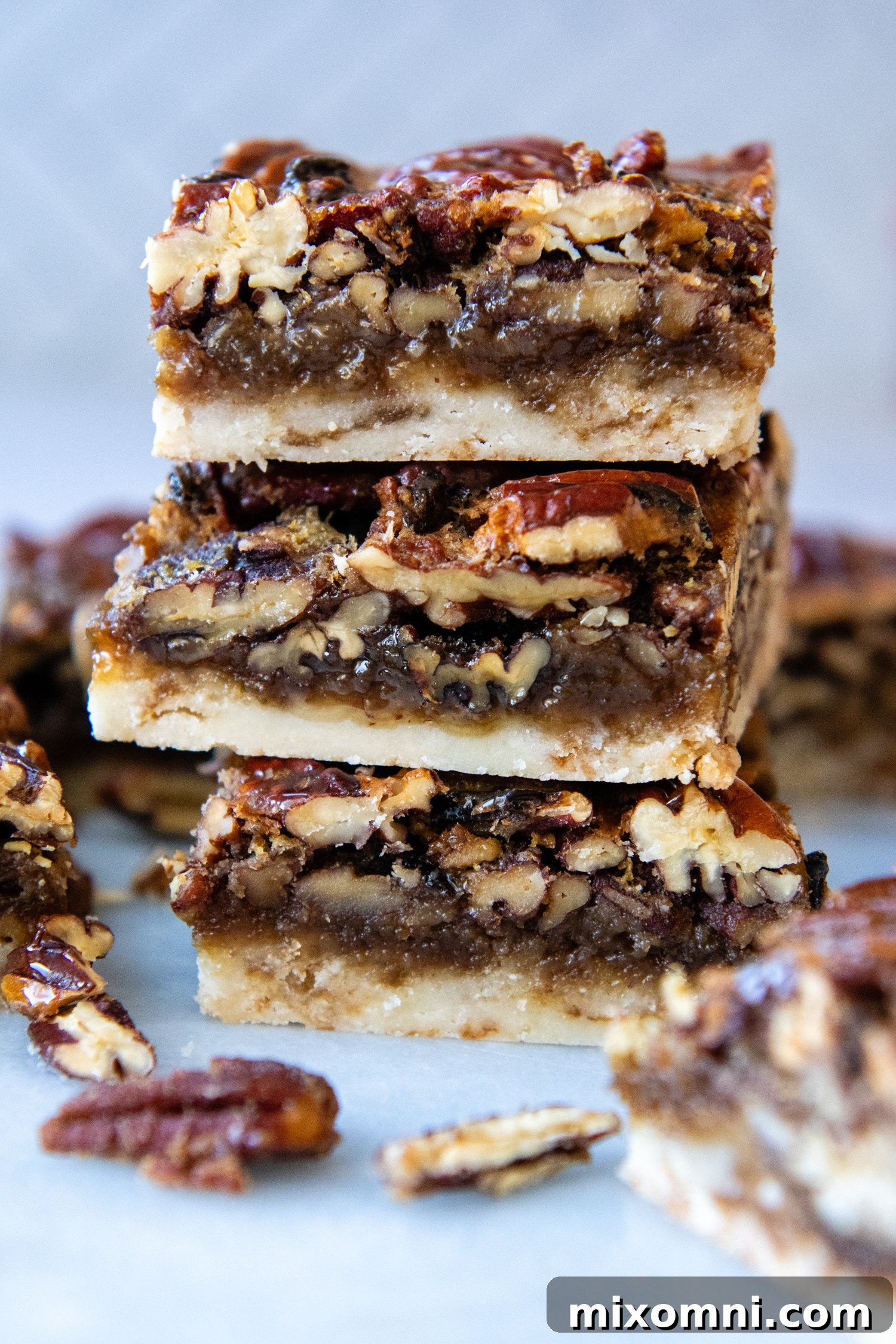 Stack of Gluten-Free Pecan Pie Bars.