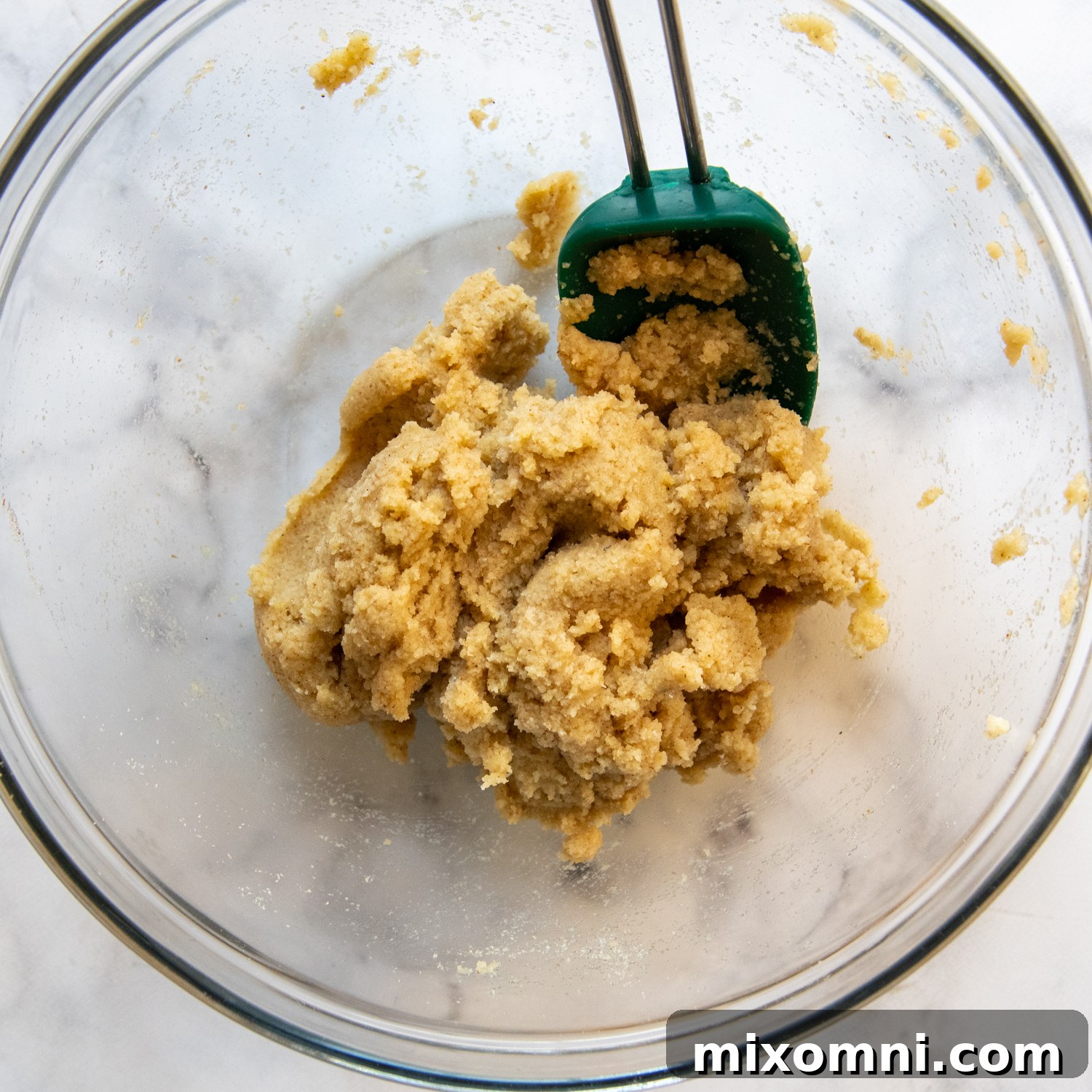The dry dough ingredients in a mixing bowl before combining.