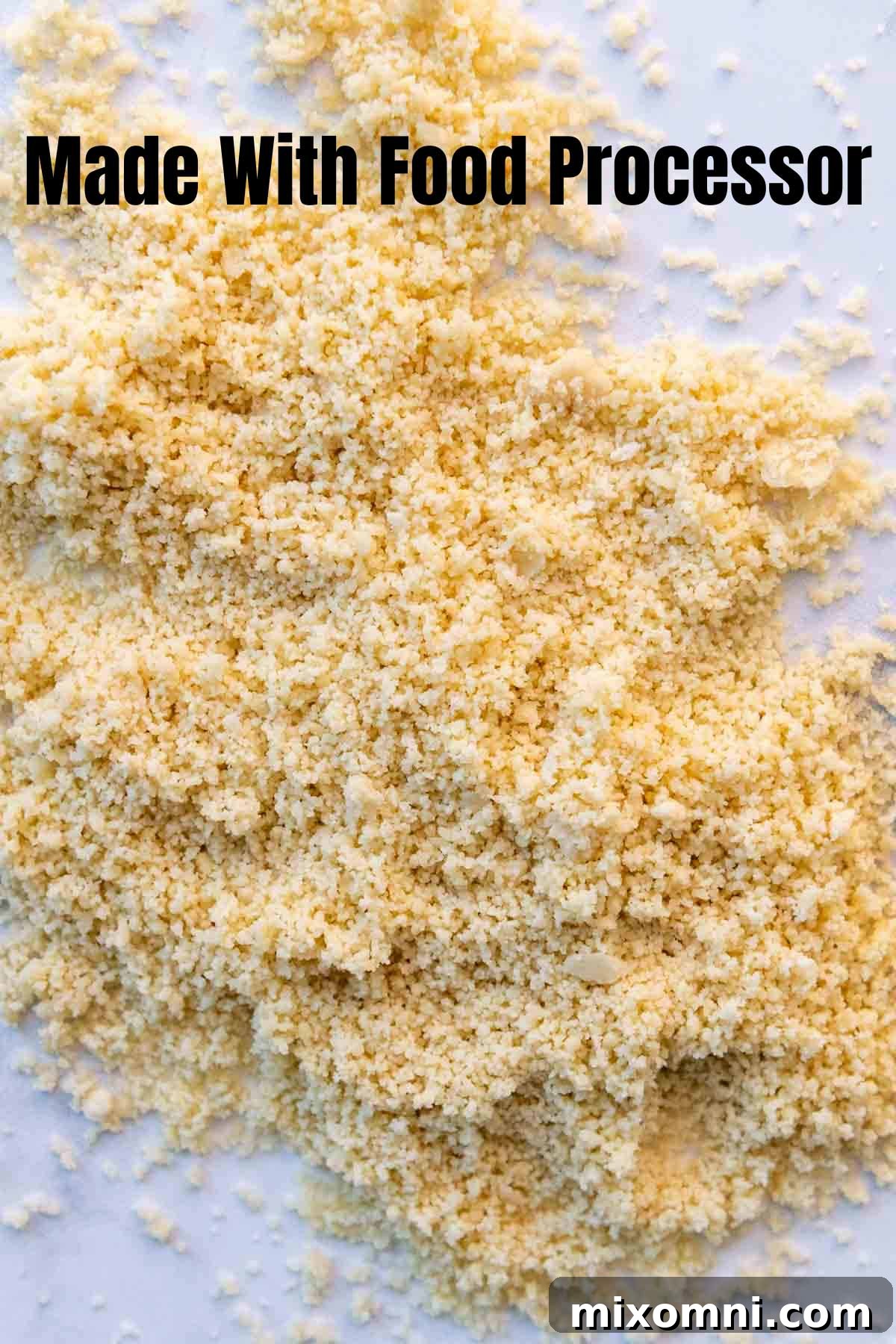 Comparison image showing coarser almond flour made in a food processor.