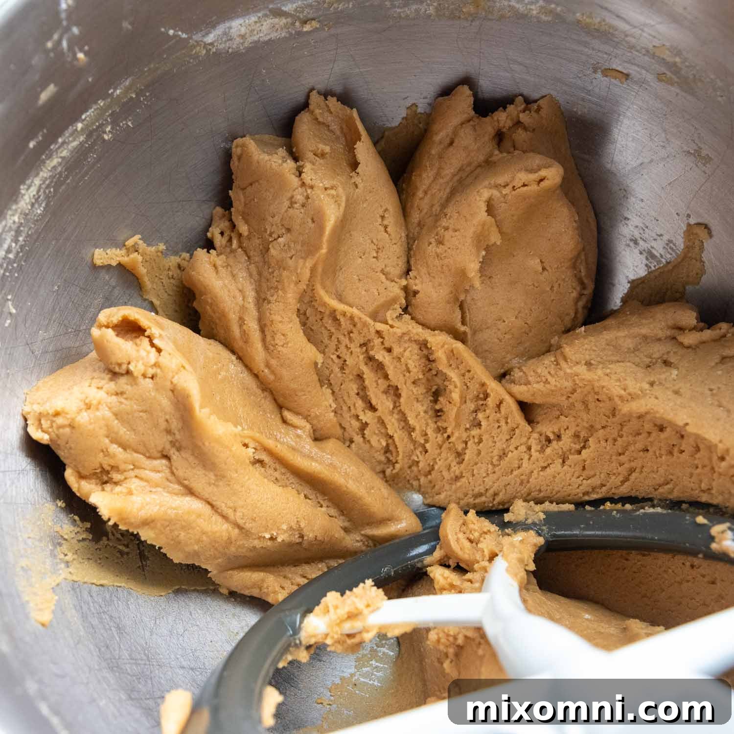 Gluten-free peanut butter cookie dough ready for scooping after chilling.