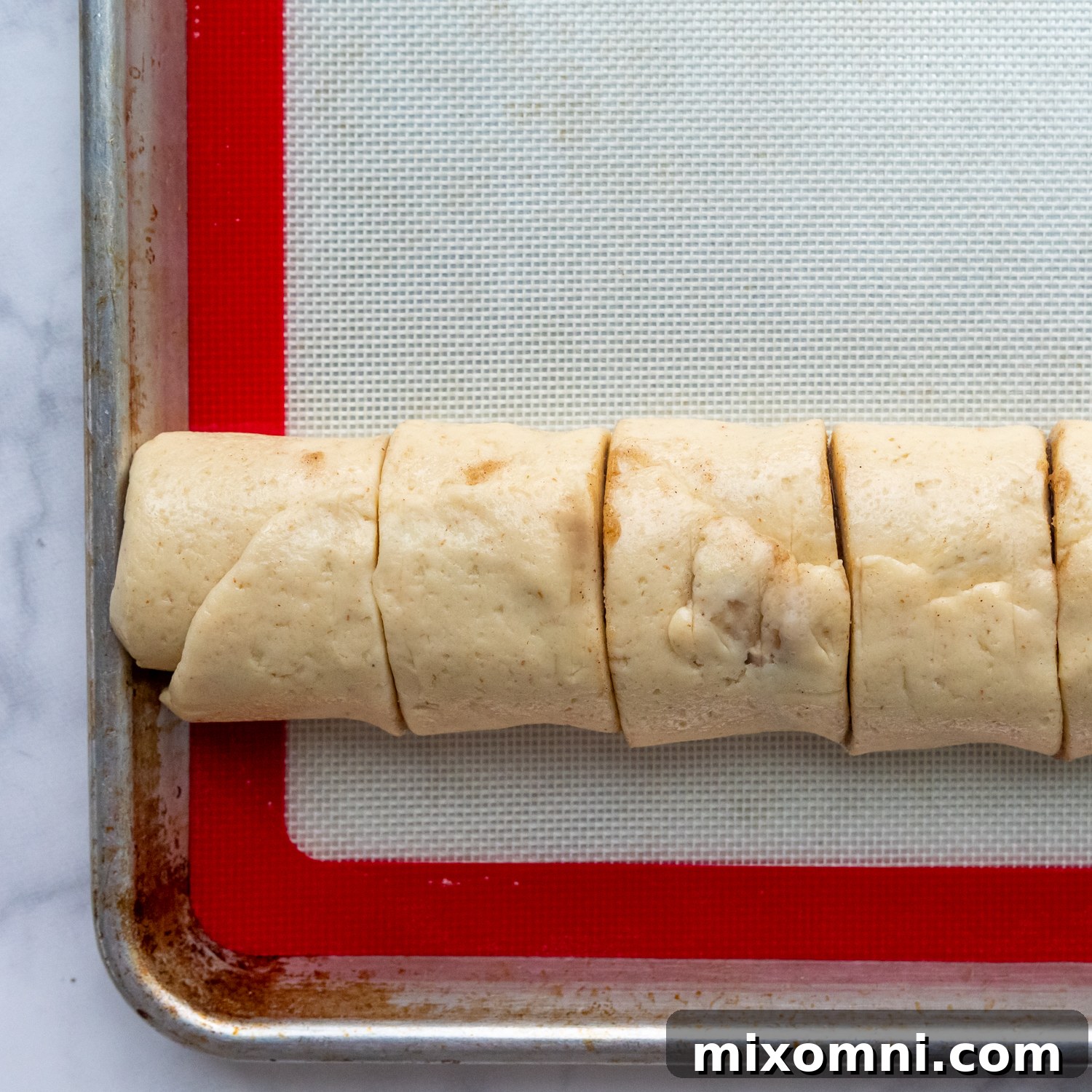 rolls sliced into equal sections.