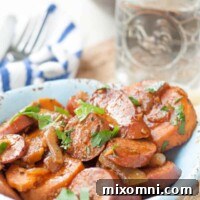 One Pot Hungarian Sweet Potato Kielbasa Goulash, a healthy, delicious, comforting, gluten free dinner made in one skillet.
