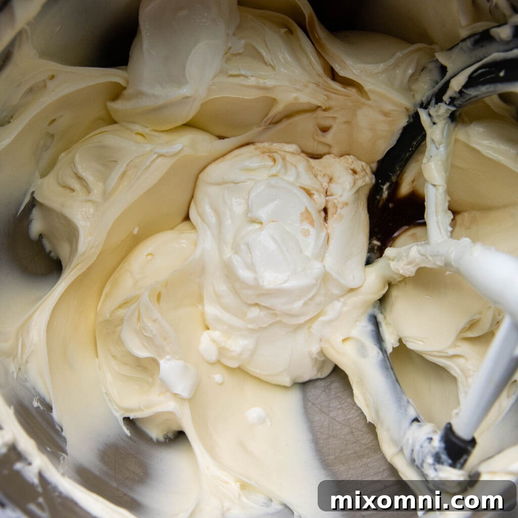 cheesecake filling mixture being mixed