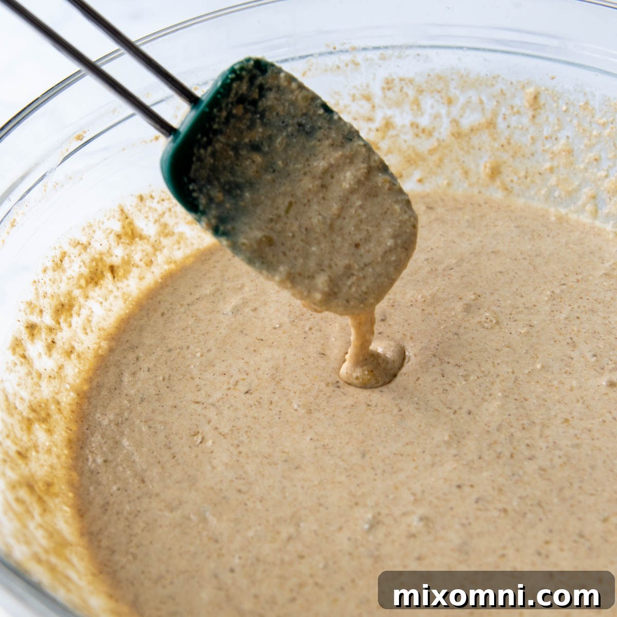 oat flour waffle batter before resting.