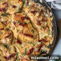 overhead shot of sun dried tomato skillet dish