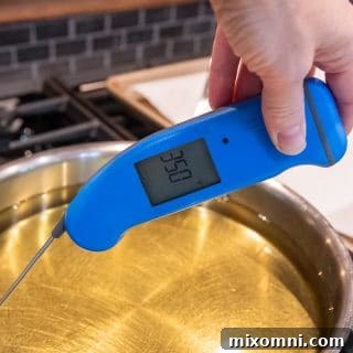 a thermometer in a pan of oil