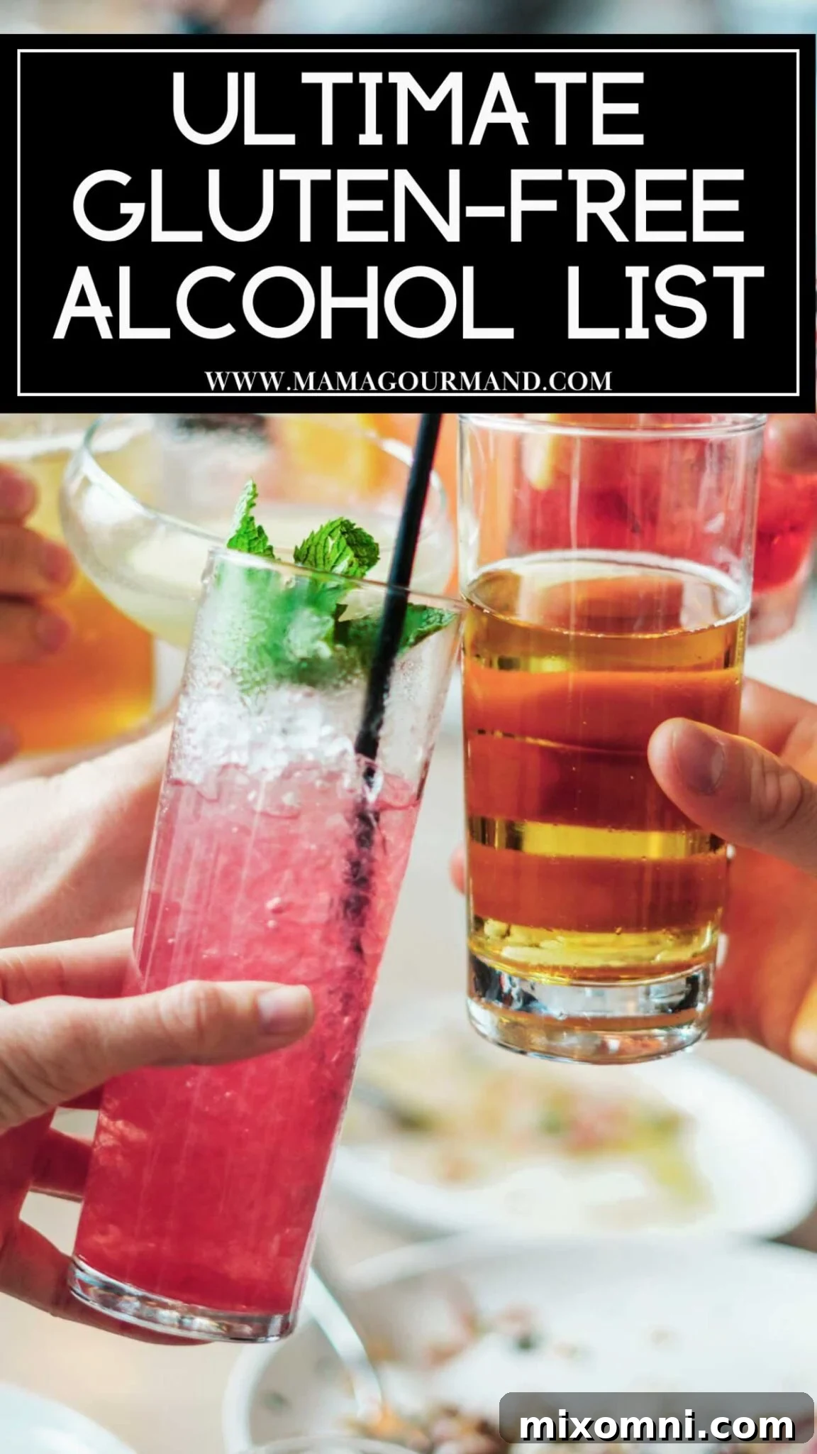 several cocktails clinking together.