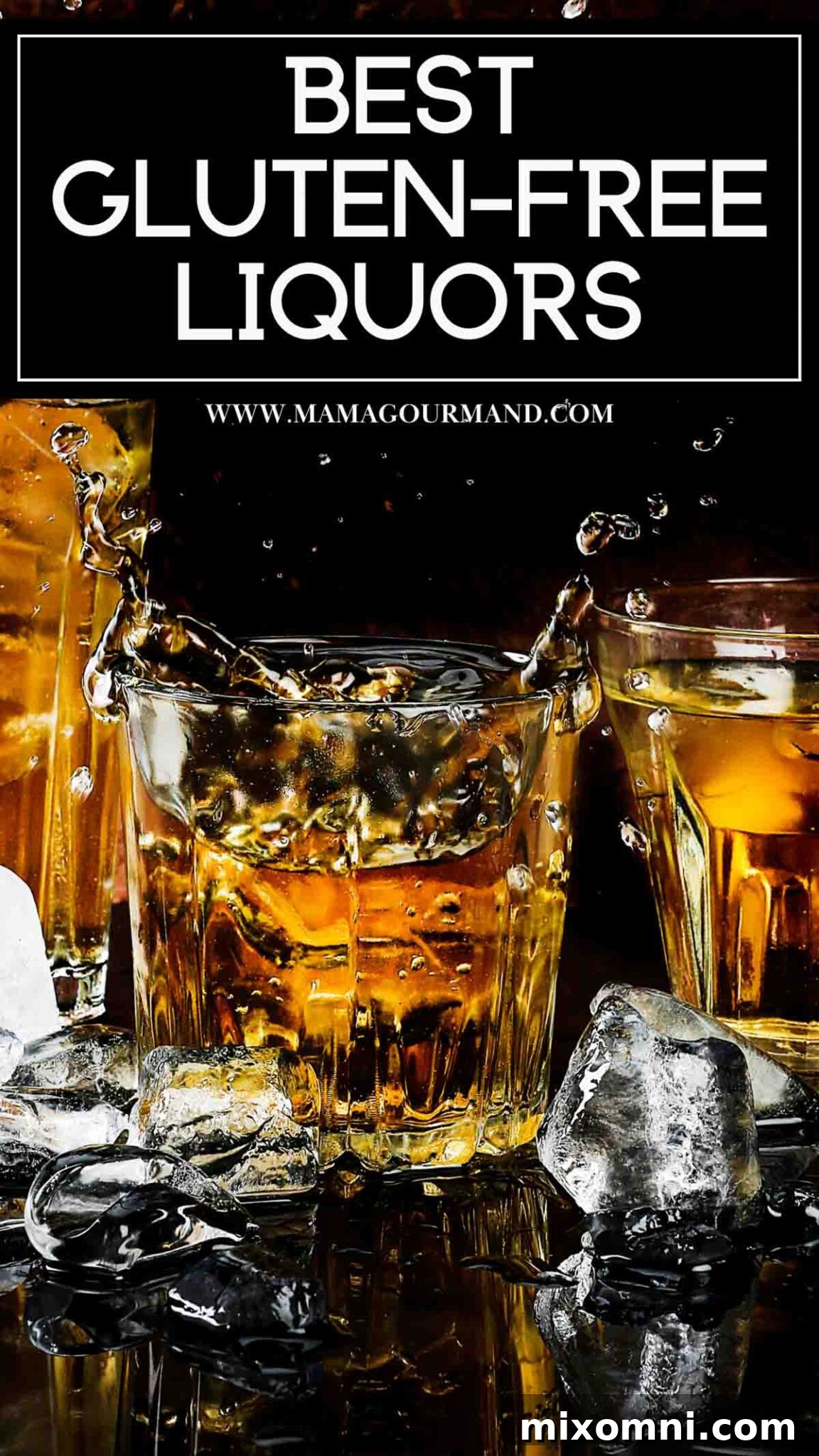 graphic of gluten-free alcohol in glasses with ice.