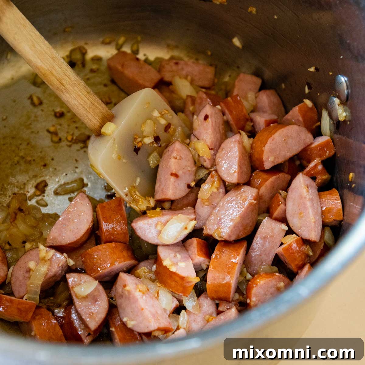 sausage and onions sautéd.