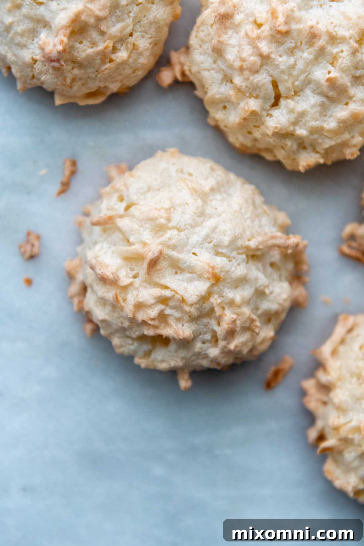 top view of macaroons on white background.