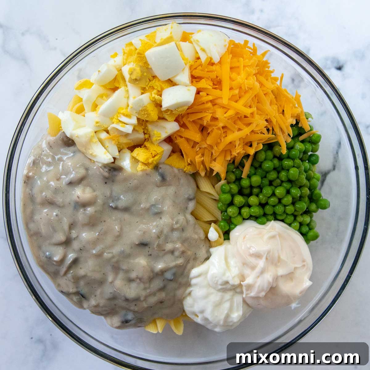 all the casserole ingredients in a large bowl.