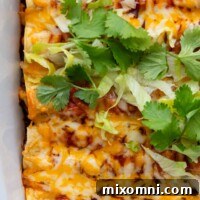 overhead view of the casserole with toppings on.