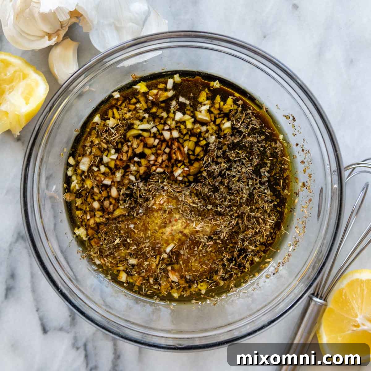 ingredients for marinade in a glass bowl.