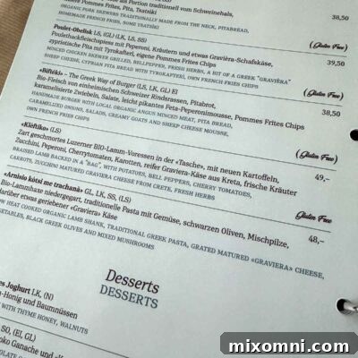 A restaurant menu clearly displaying allergen labels next to each dish, making it easy for gluten-free diners to identify safe choices.