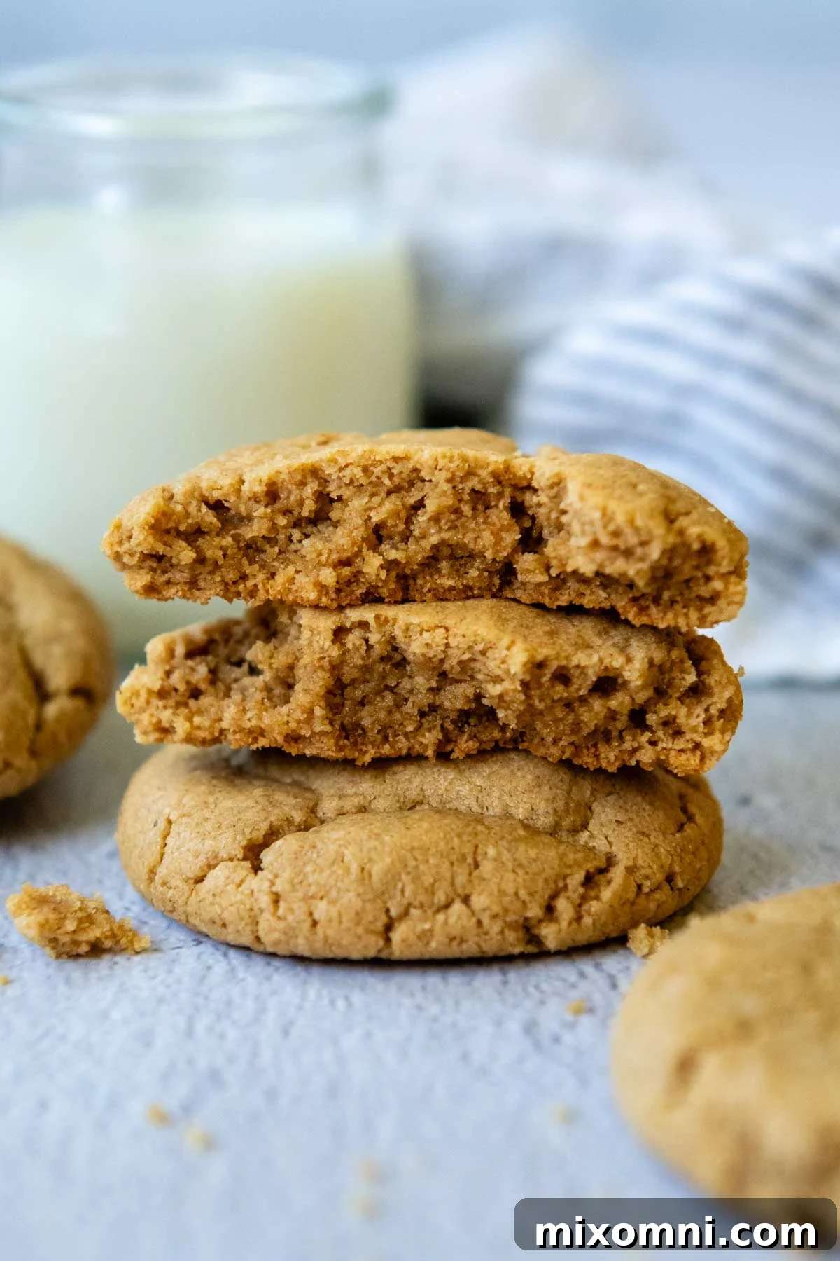 2 cookies broken apart staked on top of each other.