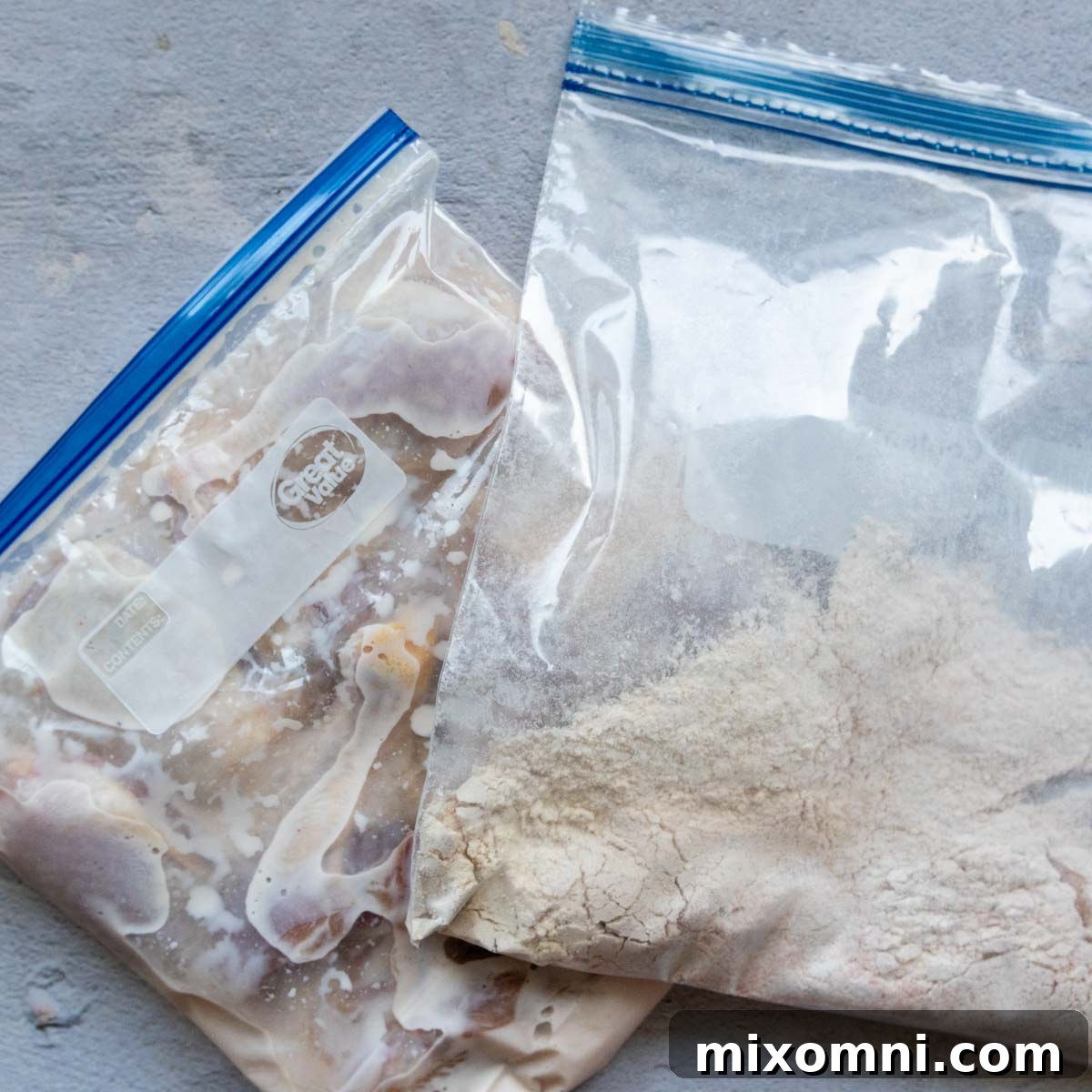 two bags with chicken pieces.