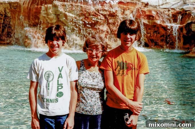 My brothers posing with Gramma during their memorable trip to Italy, capturing a moment of shared adventure.