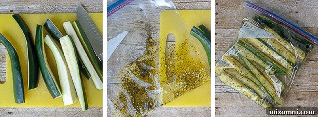 a photo collage showing how to make the grilled zucchini with a marinade.