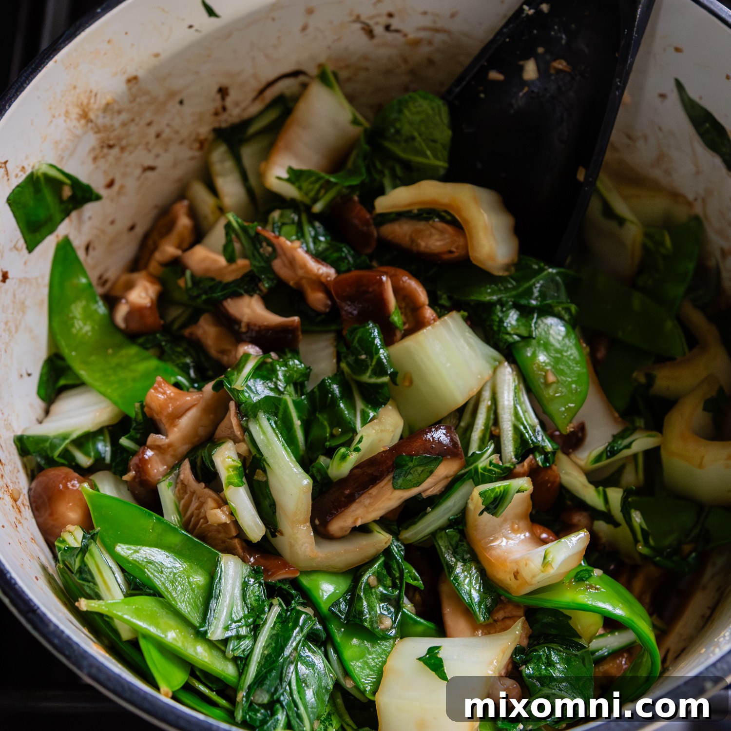 Pot of ramen green ingredients.