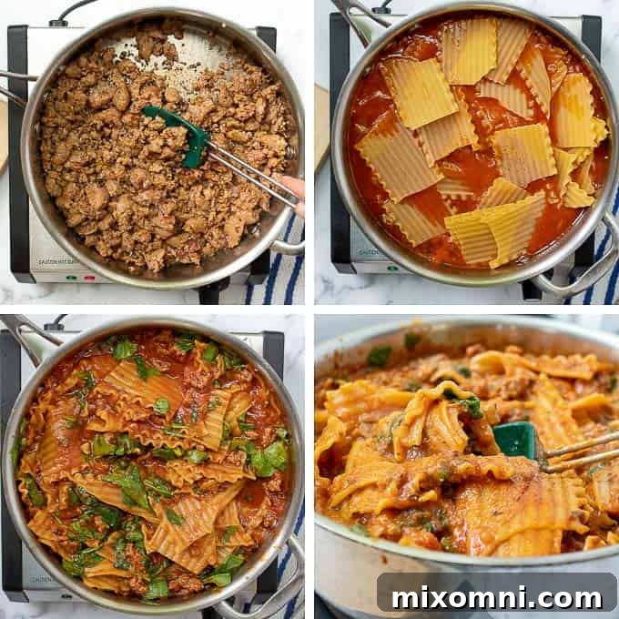pictures showing how to make skillet lasagna 