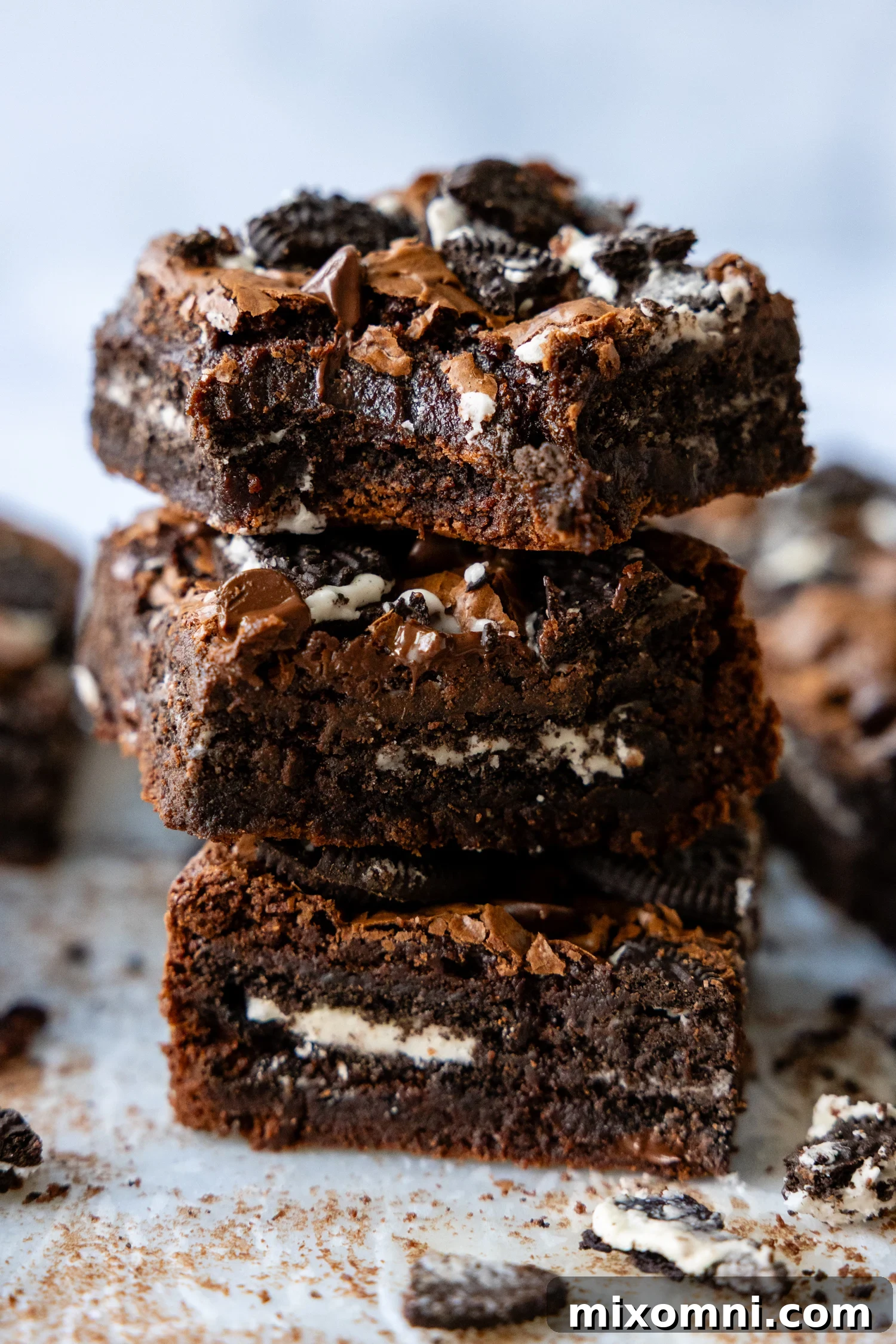 Glorious gluten-free cookies and cream brownies, ready to be devoured.